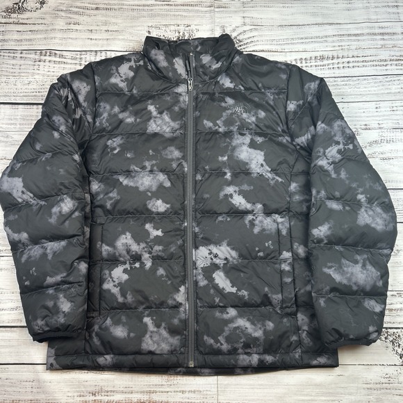 The North Face Puffer Jacket 550 Black Dye Print Size Men's Large Goose Down Zip - Picture 1 of 10